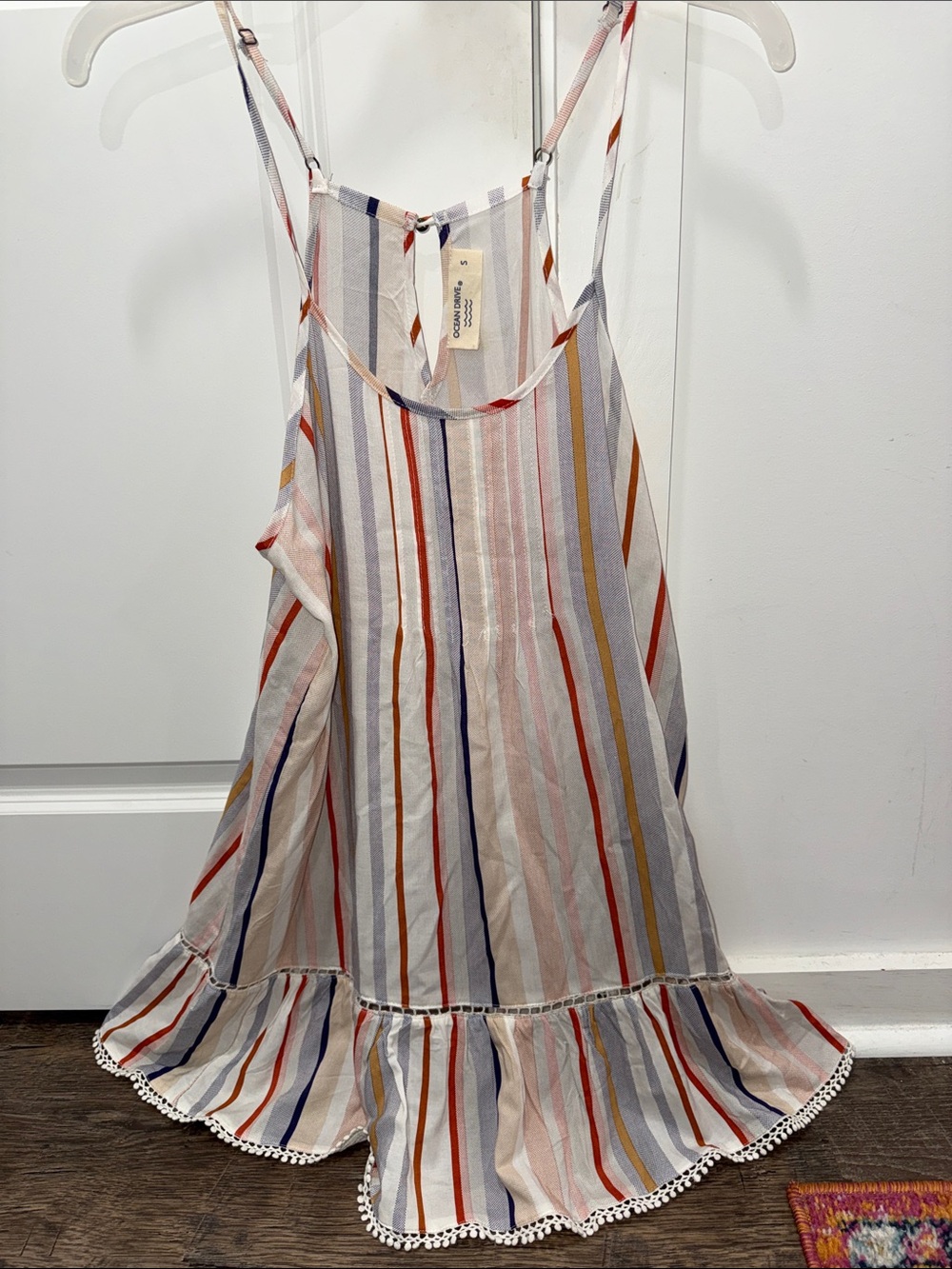 Ocean Drive Multicolor Striped Ruffle-Hem Sundress